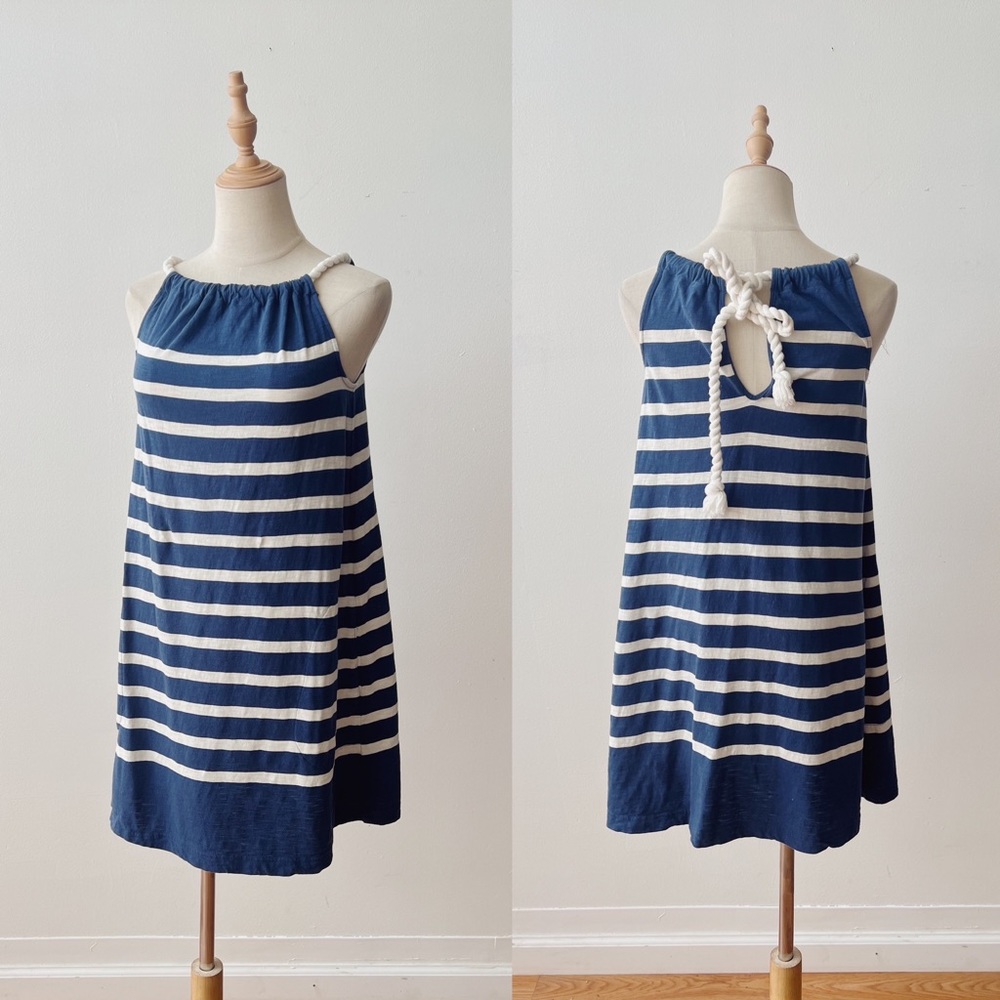 FAHERTY Nautical Cotton Rope Blue White Stripe Shift Dress Womens Small